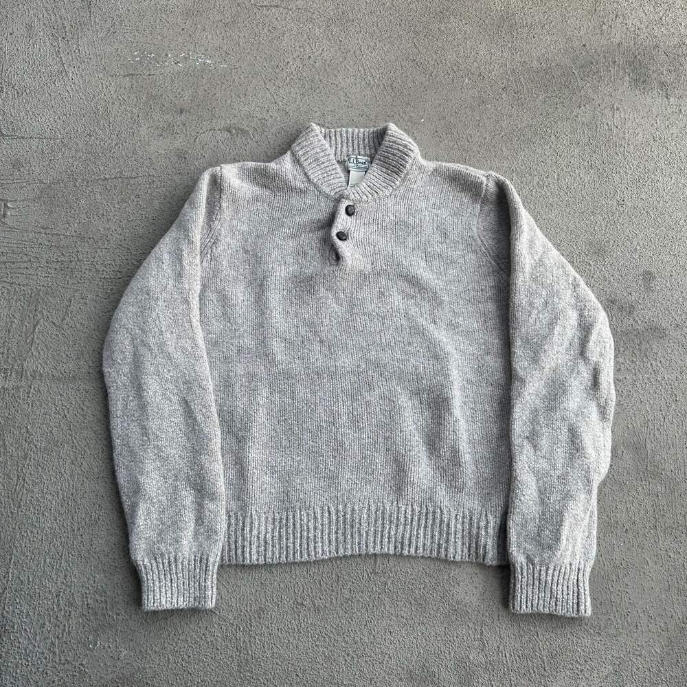 L.L.Bean Men's XXL 100% Lambswool Mock Neck Henley Pullover Sweater